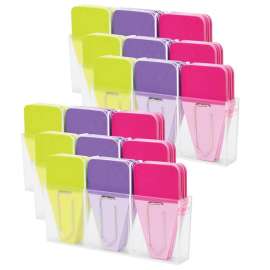 Clip-Tabs, Solid, Lime/Purple/Fuchsia, 24 Per Pack, 6 Packs