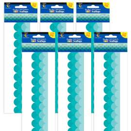 Painted Palette Ombre Turquoise Scallops Border, 35 Feet Per Pack, 6 Packs