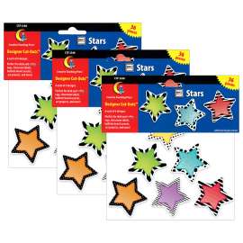 Bold & Bright Stars 6" Designer Cut-Outs, 36 Per Pack, 3 Packs
