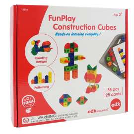 FunPlay Construction Cubes - 68 Math Blocks in 3 Shapes and 6 Colors + 20 Rods + 50 Activities + Messy Tray