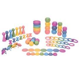 Rainbow Wooden Super Set - Set of 84 - 12 Different Shapes in 7 Colors
