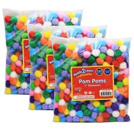 Pom Poms - Assorted Colors - 240 Per Pack - 3 Packs