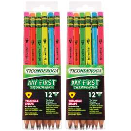 My First® Tri-Write Wood-Cased Pencils, Neon Assorted, 12 Per Pack, 2 Packs