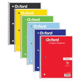 1-Subject Notebook, 8" x 10-1/2", Wide Rule, 70 Sheets, Pack of 6