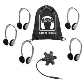 Galaxy Econo-Line of Sack-O-Phones with 5 Personal-Sized HA2 Headphones, Starfish Jackbox and Carry Bag