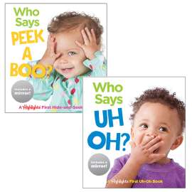 Who Says Peekaboo? and Who Says Uh Oh? Board Books, Set of 2