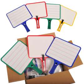 Blank/Lined 2-Sided Rectangular Dry Erase Paddles with Markers, Set of 10
