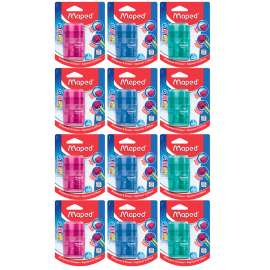 Connect DUO 2 Hole Sharpener / Eraser Combo, Assorted Colors, Pack of 12