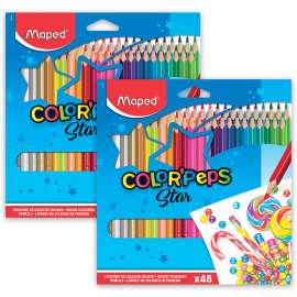 Color'Peps Triangular Colored Pencils, Assorted Colors, 48 Per Pack, 2 Packs