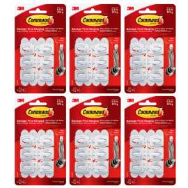 Command Mini Hooks, White, 6 Per Pack, 6 Packs