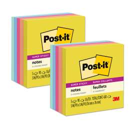 Super Sticky Notes, 3x3 in, Summer Joy Collection, Assorted Colors, 90 Sheets/Pad, 5 Pads/Pack, 2 Packs