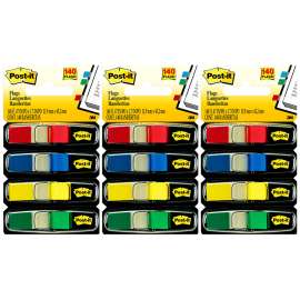 Flags, Assorted Primary Colors, .47 in. Wide, 35 Flags/Dispenser, 4 Dispensers/Pack, 3 Packs