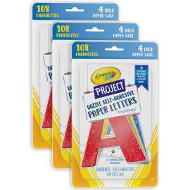 Self-Adhesive Paper Letters, Assorted Dazzle Colors, 4", 108 Characters Per Pack, 3 Packs