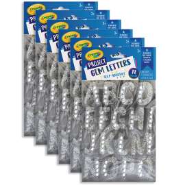 Letter Stickers with Gems, Silver, 1.25", 72 Per Pack, 6 Packs