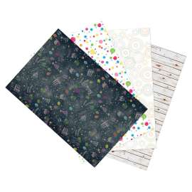 Photography Backdrop Paper, Assorted Birthday (1 ea.: Birthday, Multi-Colored Dots, Hopscotch Circles & White Washed Wood), 48" x 12', 4 Rolls