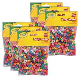 Pony Beads, Assorted Bright Colors, 400 Pieces Per Pack, 6 Packs
