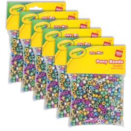 Pony Beads, Assorted Metallic Colors, 400 Pieces Per Pack, 6 Packs