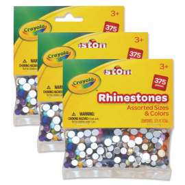 Rhinestones, Assorted Colors & Sizes, 375 Pieces Per Pack, 3 Packs