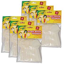 Fun Faces Craft Sticks, 5", Natural, 16 Pieces Per Pack, 6 Packs