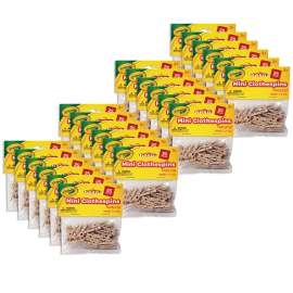 Mini Clothespins, 1", Natural, 25 Pieces Per Pack, 24 Packs