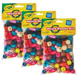 Wood Beads Kit, Assorted Colors, 4 Ounces Per Pack, 3 Packs