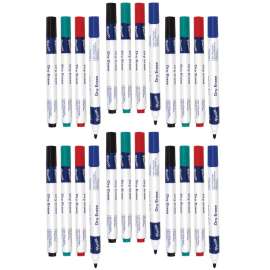 Triangular Dry Erase Markers, 4 Assorted Colors, Bullet Tip, 4 Per Pack, 6 Packs