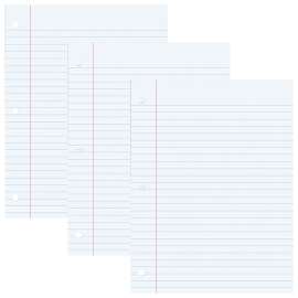 Filler Paper, White, 3-Hole Punched, Red Margin, 3/8" Ruled, 8" x 10.5", 200 Sheets Per Pack, 3 Packs