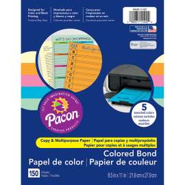 Multi-Purpose Paper, 5 Assorted Colors, 8-1/2" x 11", 150 Sheets