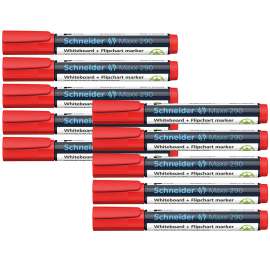 Maxx 290 Whiteboard & Flipchart Marker, 2 + 3 mm Bullet Tip, Red Ink, Box of 10 Markers