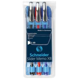 Slider Memo XB Ballpoint Pen, 1.4 mm, 3 Assorted Ink Colors (Black, Red, Blue)