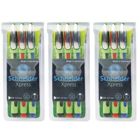 Xpress Fineliner Pen, Fiber Tip, 0.8 mm, 3 Colors Per Pack, 3 Packs