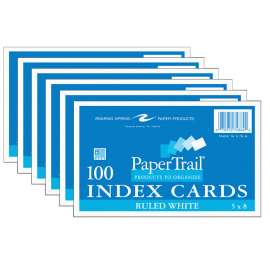 Index Cards, 5" x 8", Ruled, 100 Per Pack, 6 Packs