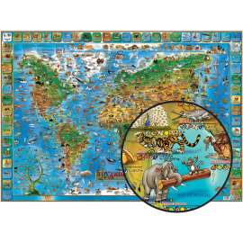Illustrated Map of Animals of the World, 54" x 38"