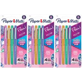 Flair Felt Tip Pens, Medium Point, Candy Pop Pack, 4 Per Pack, 3 Packs