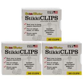 StikkiCLIPS Paper Holders Pack, White, 20 Per Box, 3 Boxes