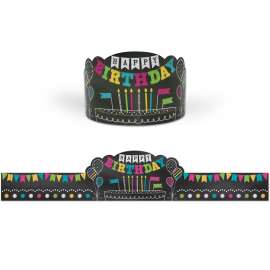 Chalkboard Brights Happy Birthday Crowns, Pack of 30