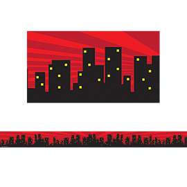 Superhero Cityscape Straight Border Trim, 35 Feet