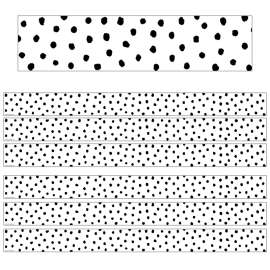 Black Painted Dots on White Straight Border Trim, 35 Feet Per Pack, 6 Packs