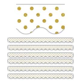 White with Gold Dots Scalloped Border Trim, 35 Feet Per Pack, 6 Packs