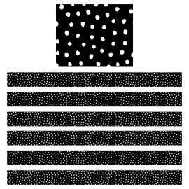 White Painted Dots on Black Straight Border Trim, 35 Feet Per Pack, 6 Packs