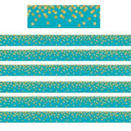 Teal Confetti Straight Border Trim, 35 Feet Per Pack, 6 Packs