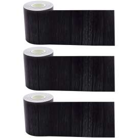Black Wood Straight Rolled Border Trim, 50 Feet Per Roll, Pack of 3