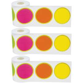 Confetti Colorful Circles Straight Rolled Border Trim, 50 Feet Per Roll, Pack of 3