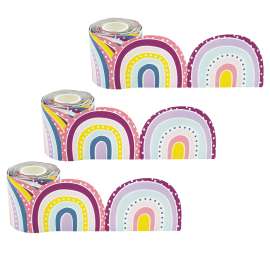 Oh Happy Day Rainbows Die-Cut Rolled Border Trim, 50 Feet Per Roll, 3 Rolls