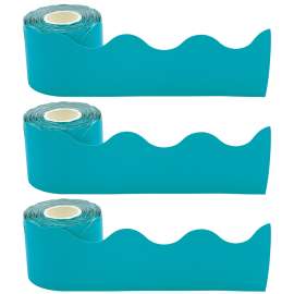 Teal Scalloped Rolled Border Trim, 50 Feet Per Roll, Pack of 3
