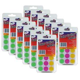 Color Coding Circle Labels, Neon, 180 Per Pack, 12 Packs