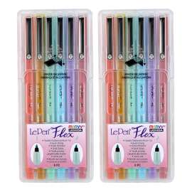 LePen® Flex Marker, Brush Tip, Pastel, 6 Per Set, 2 Sets