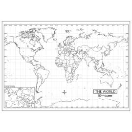 Laminated World Outline Rolled Map, 40"W x 28"H