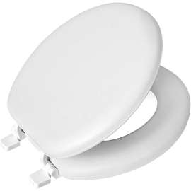 Plexon Round Soft Toilet Seat, Smooth Heavy-Duty Vinyl & Wood Core, Secure Hinge, White