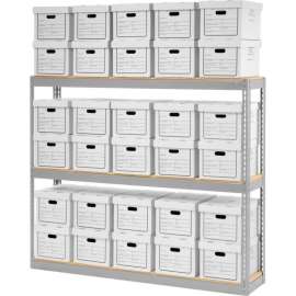 Global Industrial Record Storage Open With Boxes 72"W x 15"D x 60"H - Gray